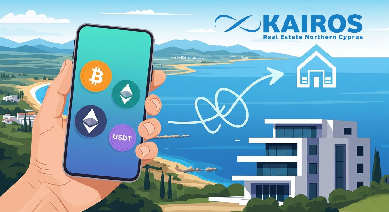 The process and payment flow for making a real estate investment in Northern Cyprus using cryptocurrencies (Bitcoin, Ethereum, USDT).