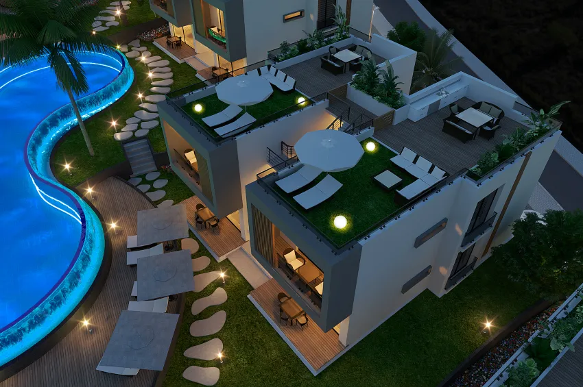 Ultralyxiga 2+1 Trädgårdslägenheter i Centrala Kyrenia – Modernt Boende med Gemensam Pool