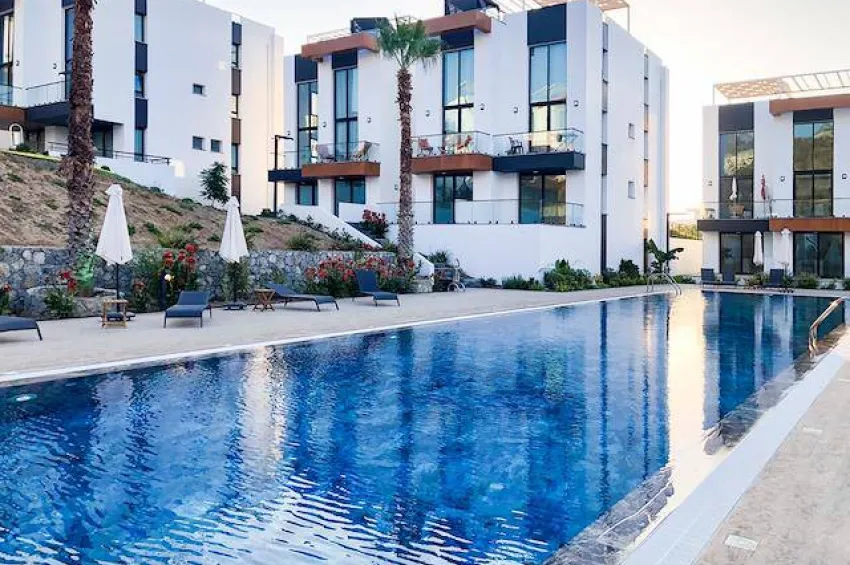 2 Bedroom Loft Penthouse Apartment with Sea View in a Pool Complex in Esentepe