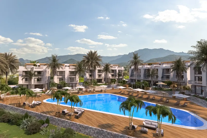 Modernes 1-Schlafzimmer-Gartenapartment in fußläufiger Entfernung zur Tatlısu Marina und zum Strand
