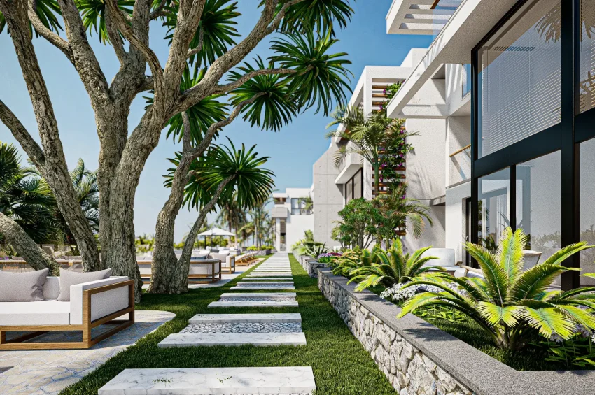 2 soverom Seaside Serenity: Et luksuriøst tilfluktssted med spa, bassenger og rolige hager