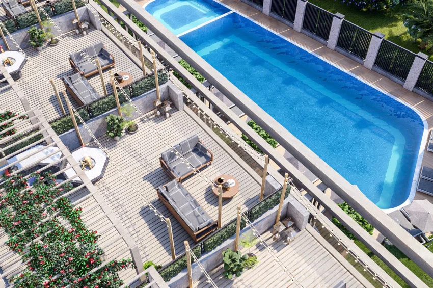 Seafront Studio Apartment with Terrace – Pool, Playground, Generator and High-Speed Internet