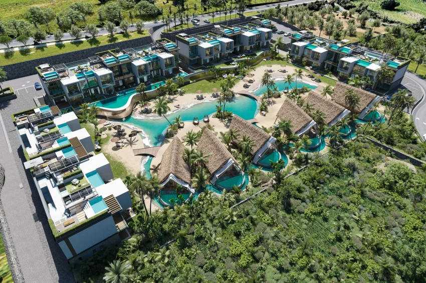 Studio Apartment with Terrace and Lagoon Pool View in a Tropical Concept Project