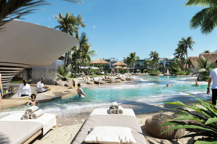 Studio Apartment with Terrace and Lagoon Pool View in a Tropical Concept Project
