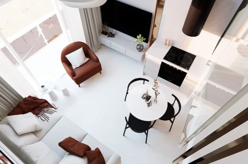 Loft-penthouse med 2 sovrum och havsutsikt i Esentepe