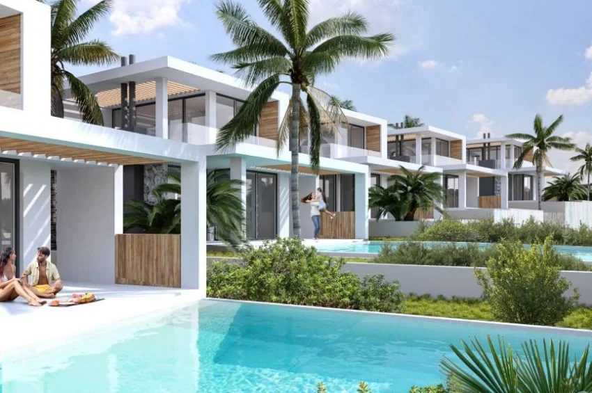 2-rumsvilla (parhus) i Esentepe Bahçeli med privat pool inom gångavstånd till havet