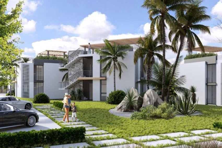 2-rumsvilla (parhus) i Esentepe Bahçeli med privat pool inom gångavstånd till havet