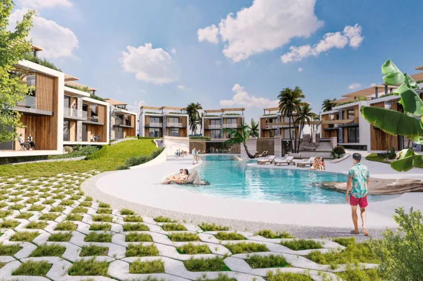 2-rumsvilla (parhus) i Esentepe Bahçeli med privat pool inom gångavstånd till havet