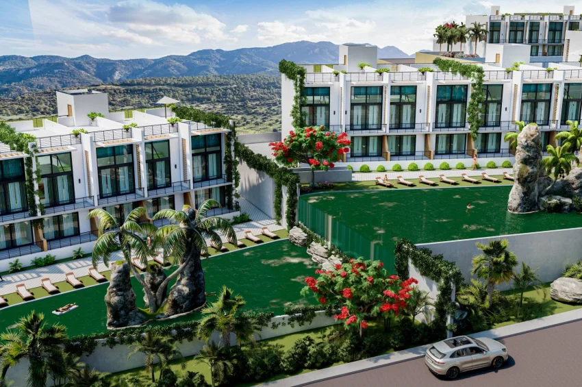 Nowoczesny loftowy penthouse z 2 sypialniami Bahçeli w ekskluzywnym resorcie