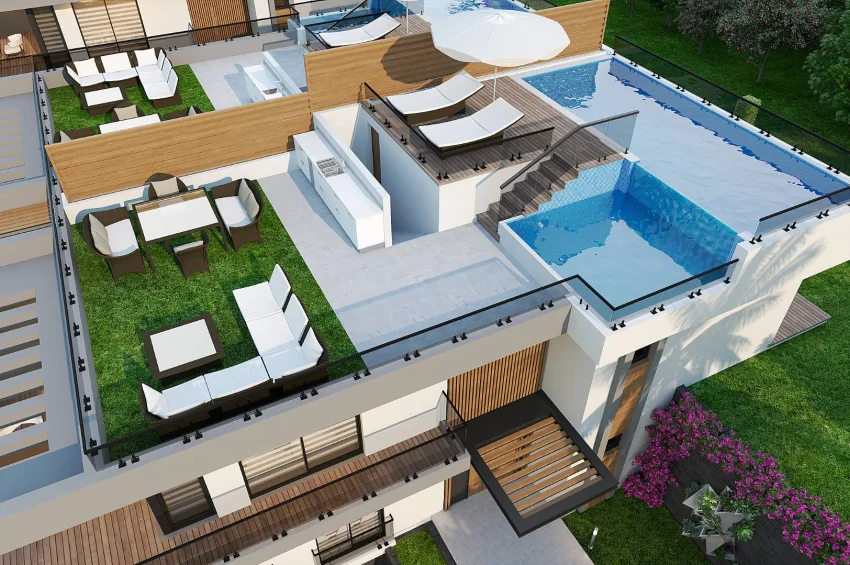 Ultraluxuriöse 3 Schlafzimmer Doppelvillen im Zentrum von Kyrenia – Dachterrasse und privater Pool